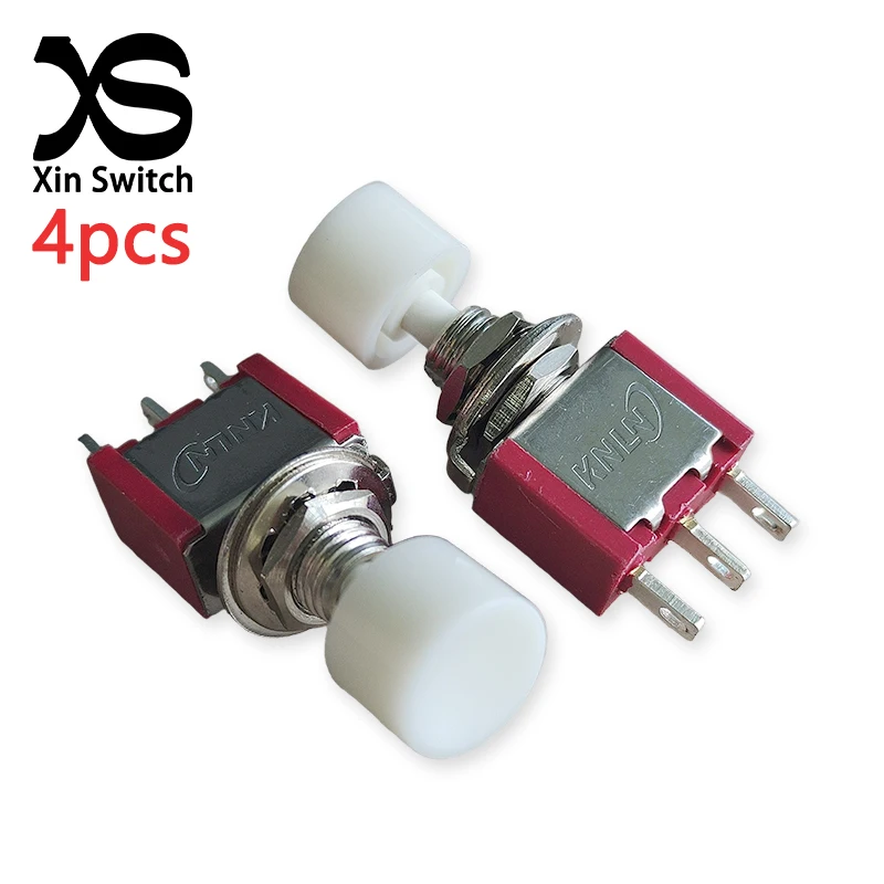 4PCS 3-Pin Cap Covered Circular Button Switch White PS-102 2A 250VAC/5A 120VAC Self Resetting Nut Fixation Type Toggle Switch