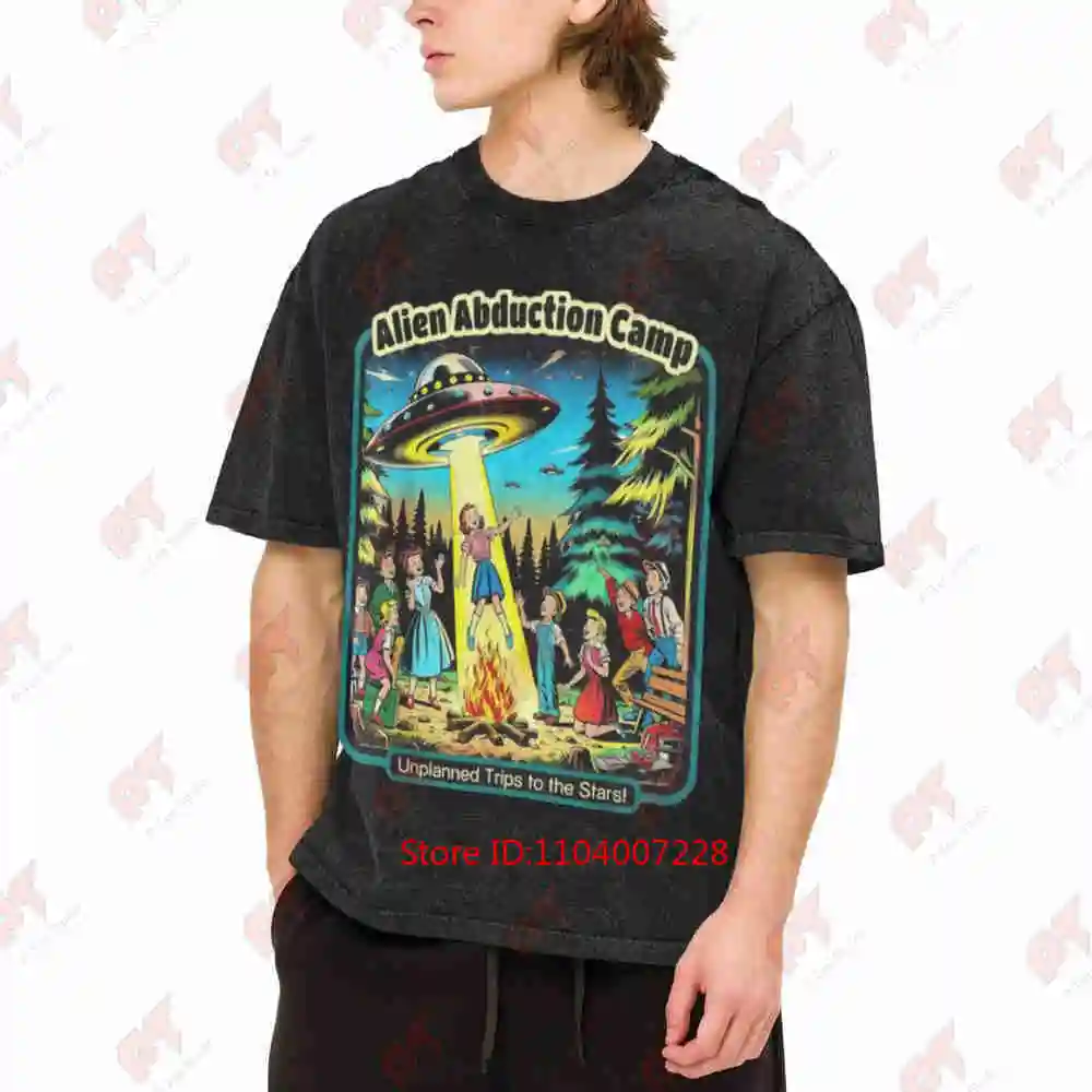 Alien Abduction Camp UFO Vintage Washed Tee Pure Cotton T-Shirt