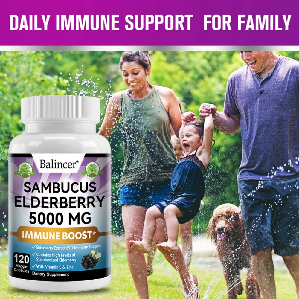 Elderberry Capsules Daily Balance Wellness Support Formula Immune Aid Vegetarian Dietary Supplement 120 Count for Adult