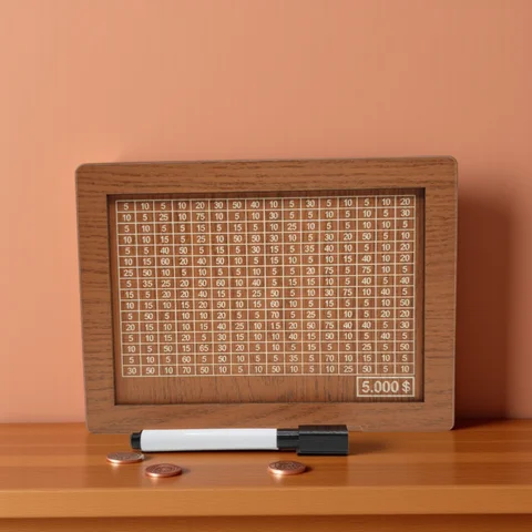 Wooden Piggy Bank  Reusable Handmade Money Box, Piggy Bank with Saving Goal and Numbers To Check for Helps The Habit of Saving