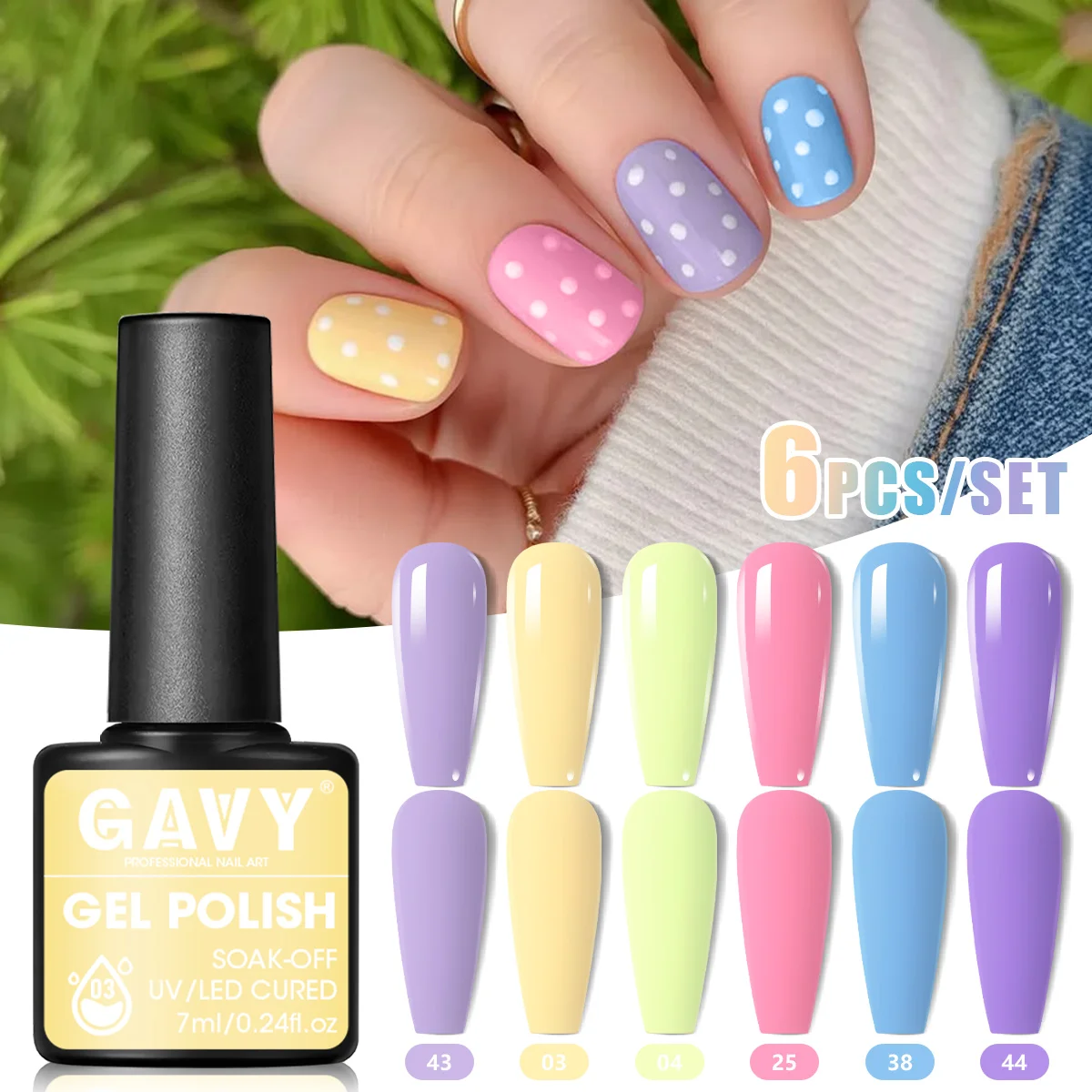 6Pcs Macaron Pastel Gel Nail Polish Set Candy Light Tone Soak Off UV LED Semi Permanent Manicure Kit