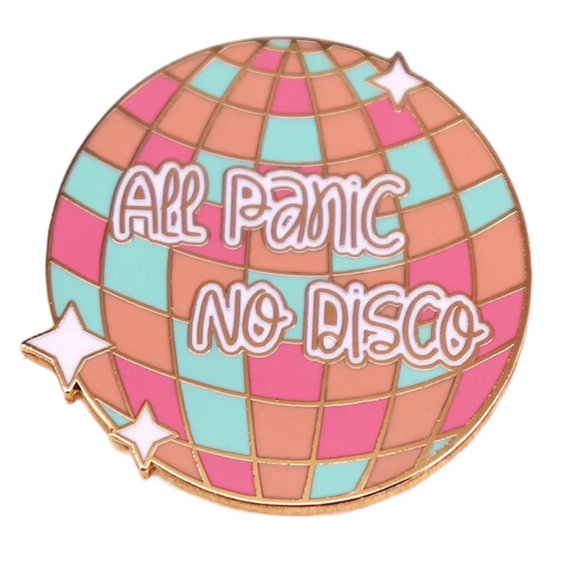 All Panic No Disco Hard Enamel Pin Funny Anxiety Introvert Nervous Brooch Millenial Jewelry Gift for Her 90s