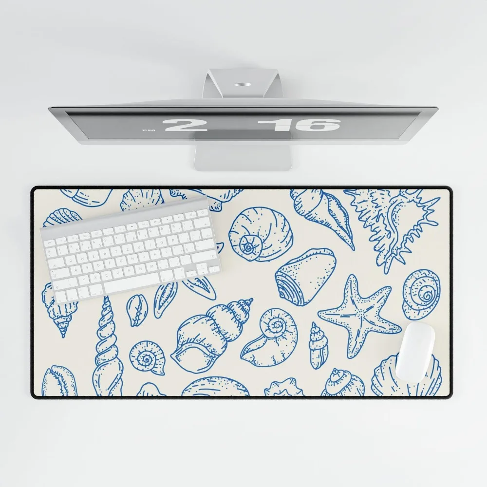 Tapis de bureau Coquillage Côtier - Tapis de souris à motifs lignes bleues, Tapis de bureau Nautique, Tapis de souris Coquillage Océanique
