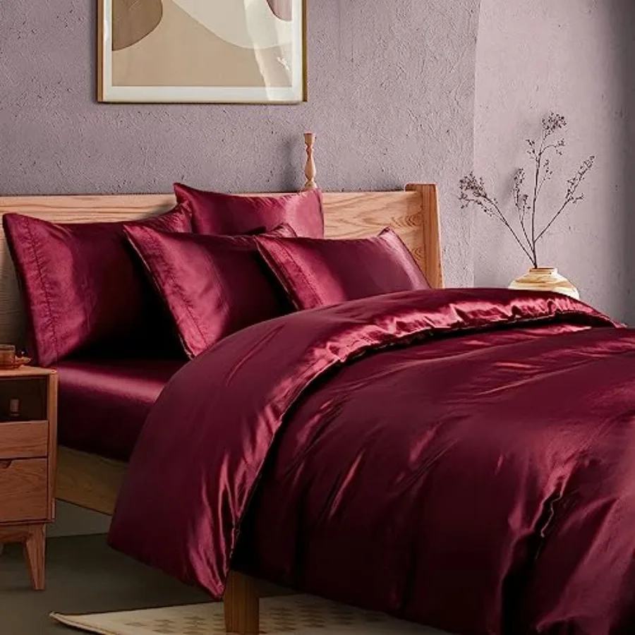 

Комплект из 6 предметов: пододеяльник размера Queen с атласной простыней на резинке – не одеяло, а охлаждающий и шелковистый чехол для одеяла, атласные простыни для кровати