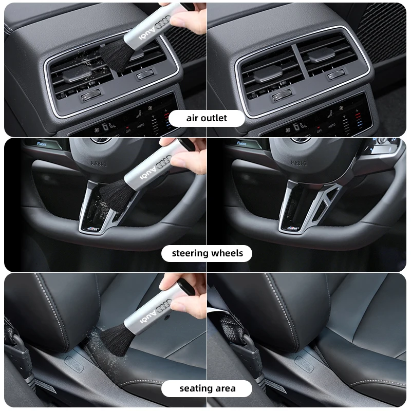 Car Retractable Cleaning Brush Air Outlet Cleaning Soft Brush Car Accessories For Audi A3 8P 8V C7 A4 B9 A6 C6 B7 TT Q3 C8 A5 A1