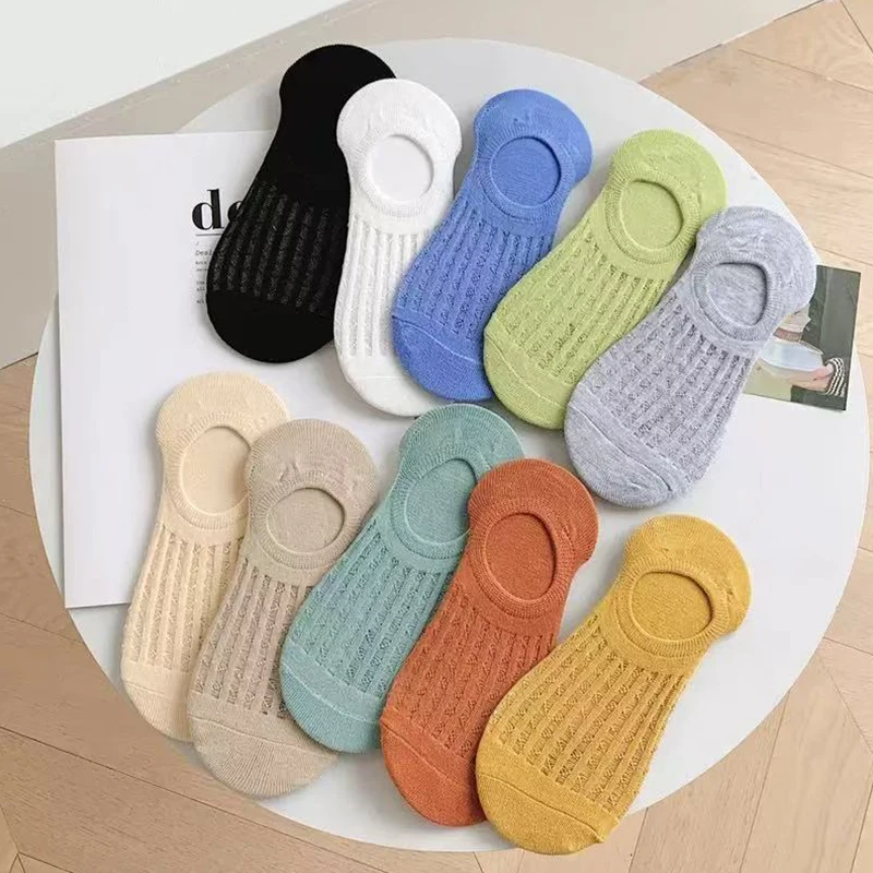 1/5/10/15/20 Pairs Women Random Macaron Mesh No Show Socks, Comfort Breathable Sweat Absorbing Simple Versatile Low Cut Socks