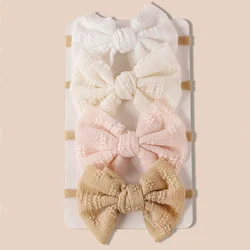 4 Pcs/Lot Wholesale Baby Headband Gauze Jacquard Bow Nylon Narrow Edge Elastic Hairband For Girls Kids Soft Hair Accessories