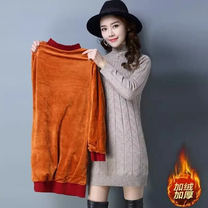 

Half high collar Sweater Dress Women Fashion Slim Stretch Knit Pullover Soft Sweaters Female Warm Thicken Bottoming Shirt