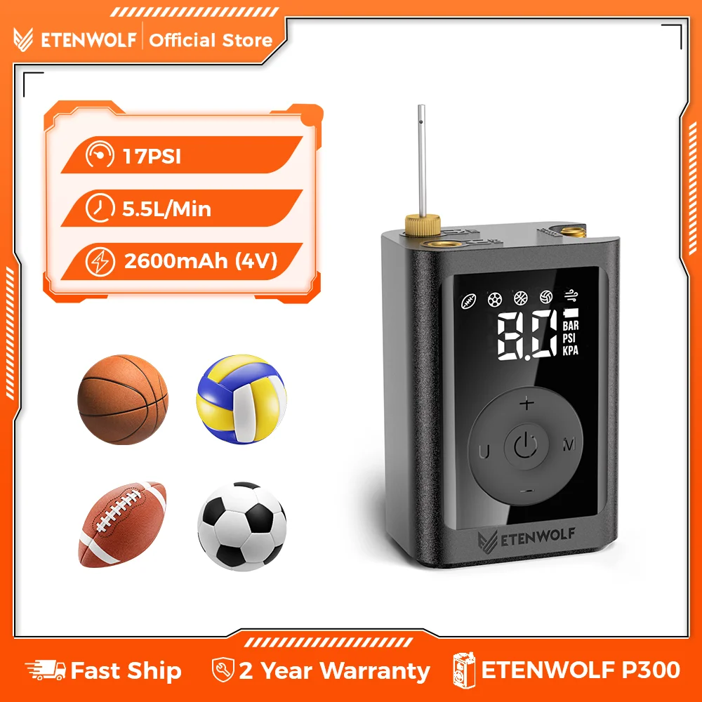 

ETENWOLF P300 Electric Ball Pump Precise Pressure Gauge Inflation & Deflation Basketball Soccer Volleyball Pump with Ball Needle