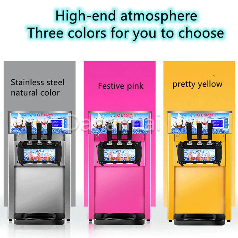 Stainless Steel Soft Ice Cream Machine with Three Heads Cone Automatic Vending Machine for Business Use