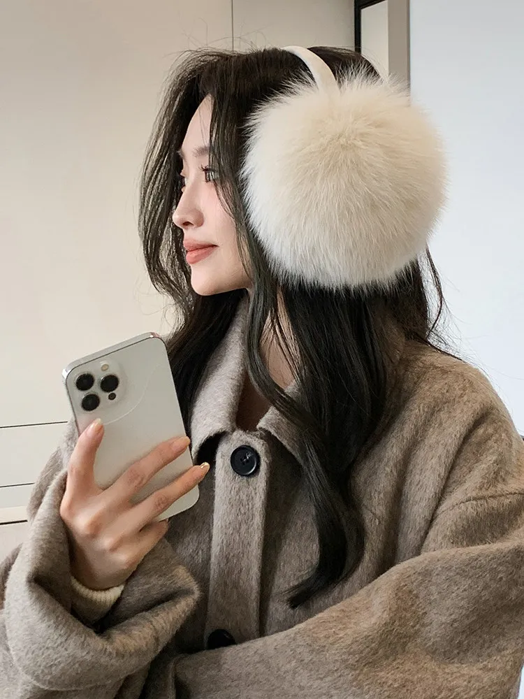 large-size-real-fox-fur-ear-muffs-soft-cute-fluffy-warm-anti-freeze-ear-protectors-winter-women's-ear-covers-ear-warmers
