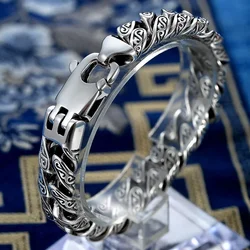 Domineering Style S925 Silver Bracelet Male Tang Grass Pattern Men's Hegemony European And American Fashion Bracelet Jewelry