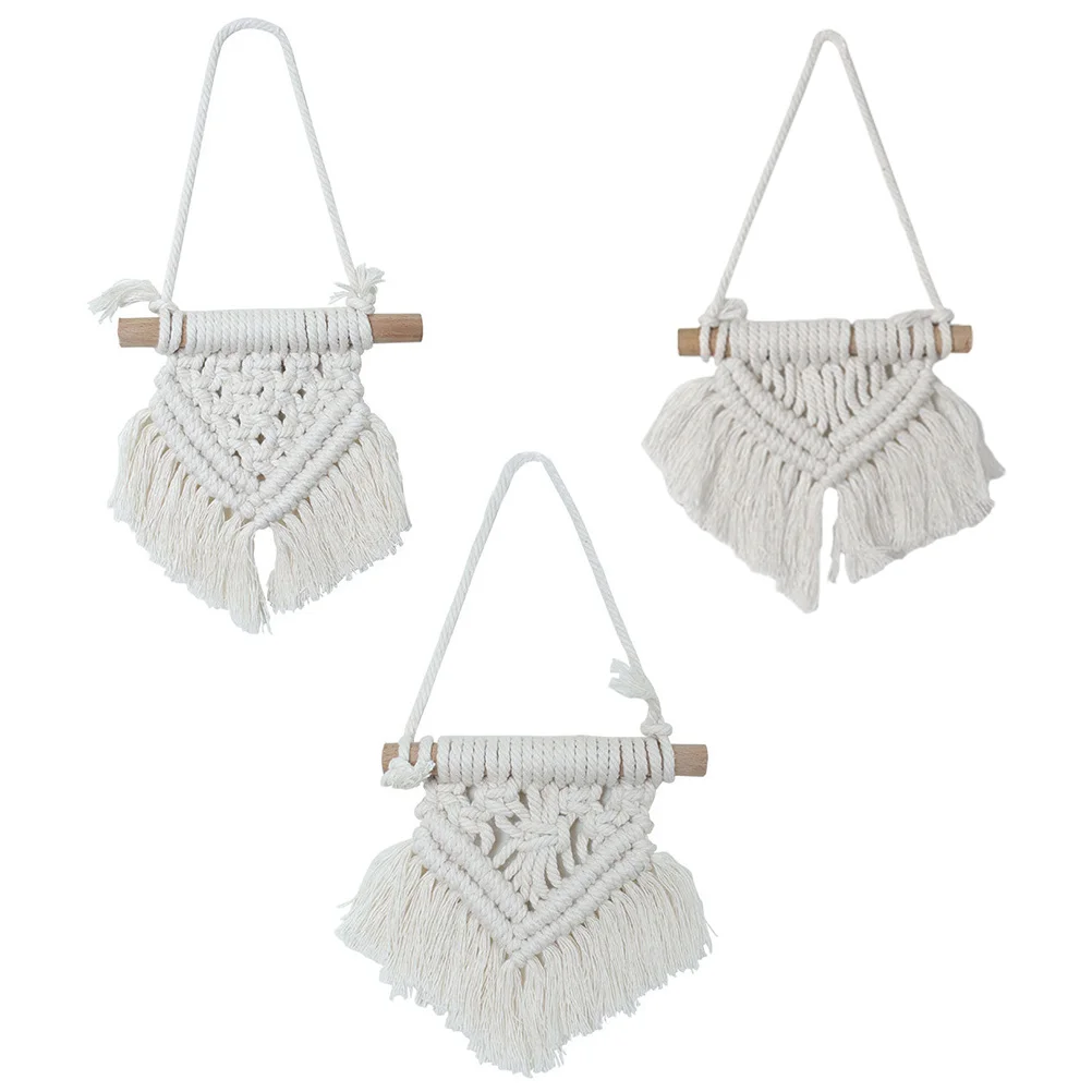 

3Pcs Mini Bohemian Tapestry Wall Hanging Decor Woven Cotton Rope Pendant for Living Room Bedroom Nursery Macrame Hanging Wall