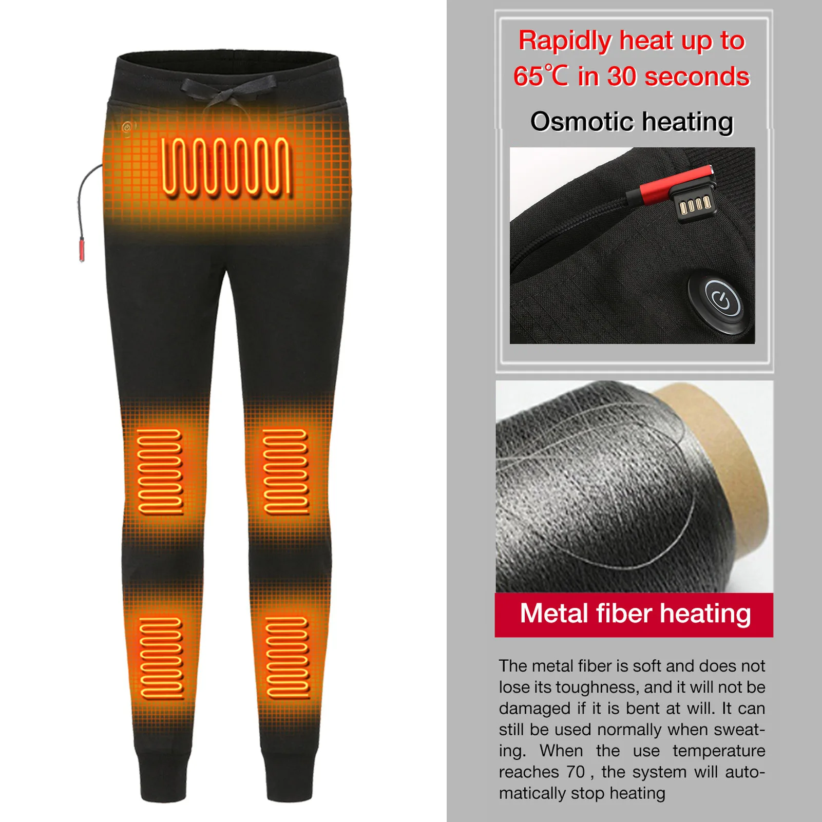 Electric Heated Warm Pants Men Women USB Heating Base Layer Elastic Trousers For Camping Hiking