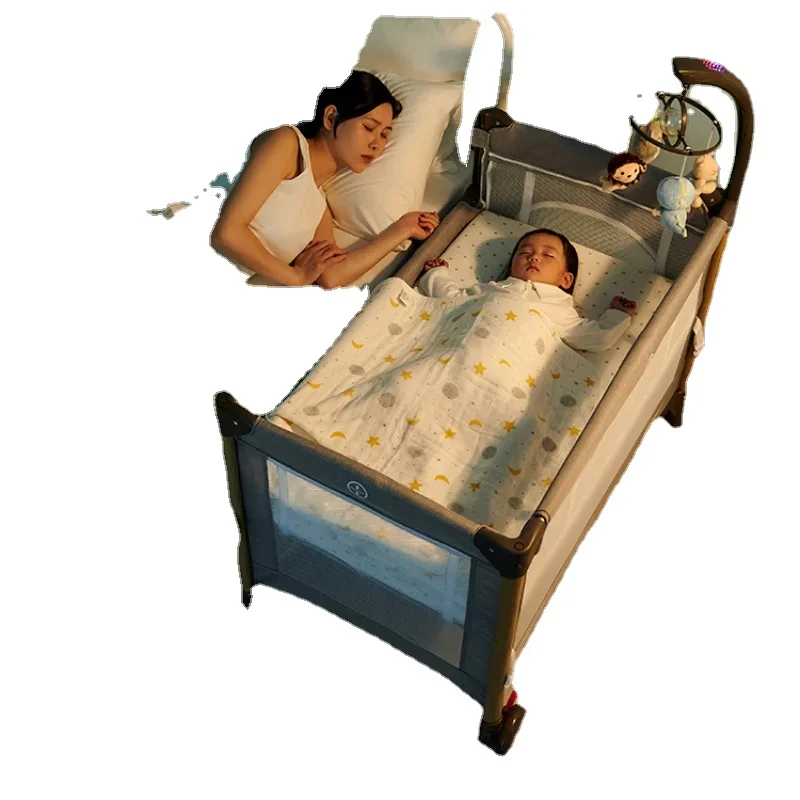 

Baby Crib Foldable Splicing Big Bed Portable Bed Mobile Newborn Multifunctional Mobile Babies' Bed