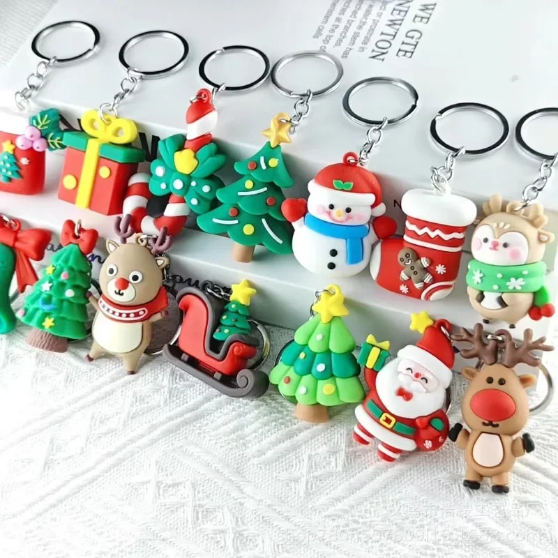 Christmas Keychain Keyring Santa Claus Tree Key Ring Home Car Handbag Key Chain Jewelry Gift for Xmas New Year Party