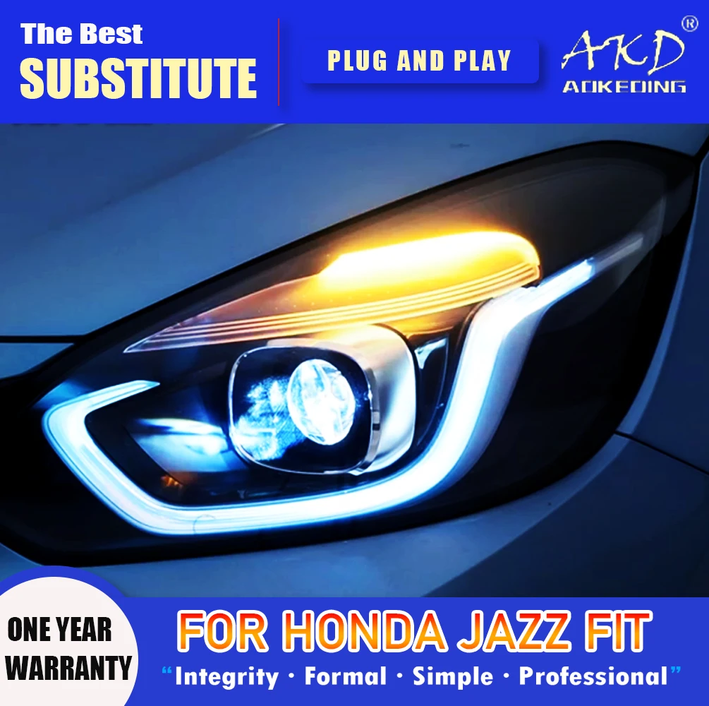 AKD Head Lamp Honda Jazz Fit LED Headlight 2020-2022 Headlights GR9 DRL Turn Signal High Beam Angel Eye Projector Lens