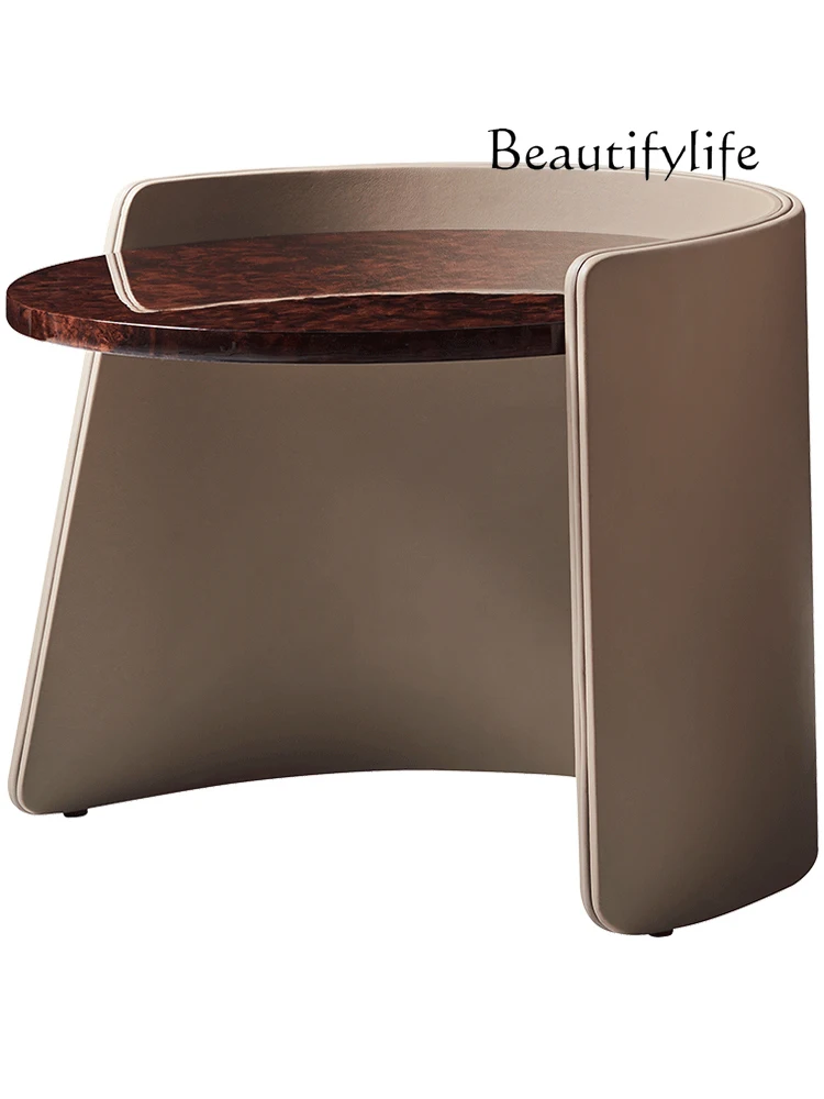 

Italian Light Luxury Sofa Side Table European Minimalist Living Room Designer Model Leather Art Nested Tables