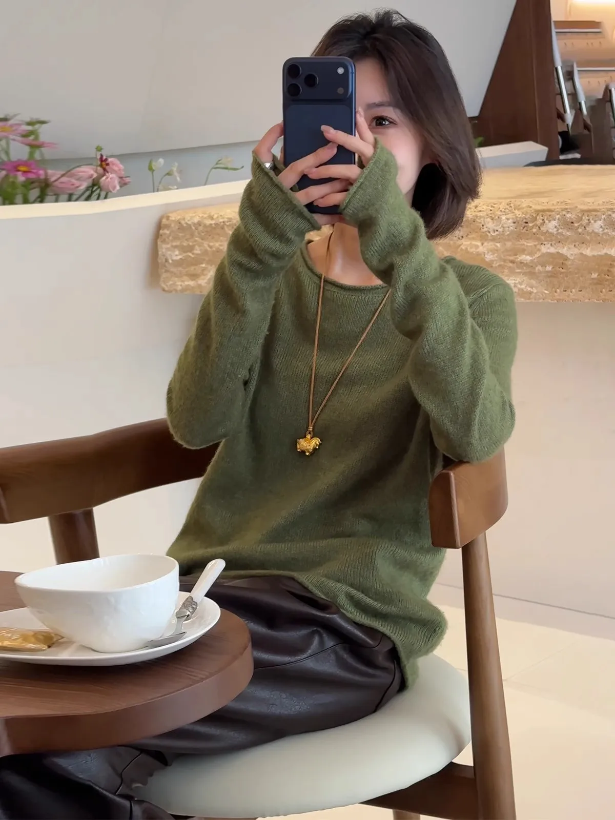 Koreanisches Lässiges Freizeit-Set für Damen, Einfarbig, Bequeme Mode, Gestrickt mit Schlankmachendem Effekt, Lässige Hose, Herbst Neuerscheinung