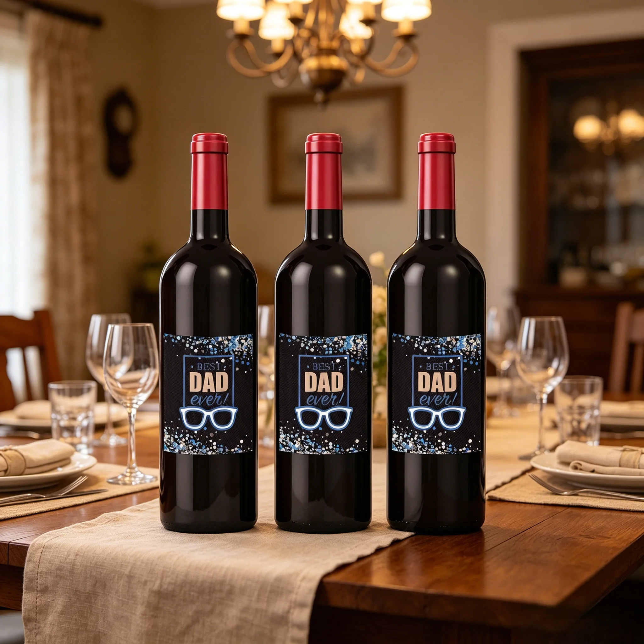 Father's Day Themed Red Wine Bottle Stickers 48 Pack Waterproof Labels for Party Decor and Special Event Setup