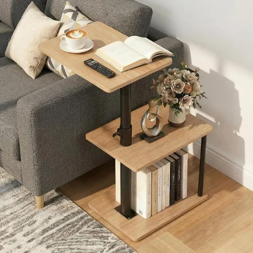 Direct supply adjustable 360 degree rotating edge few with storage rack notebook side table living room sofa side rack