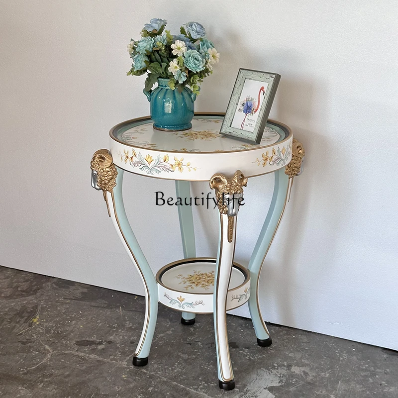 

French light luxury painted sofa edge several European living room small round table