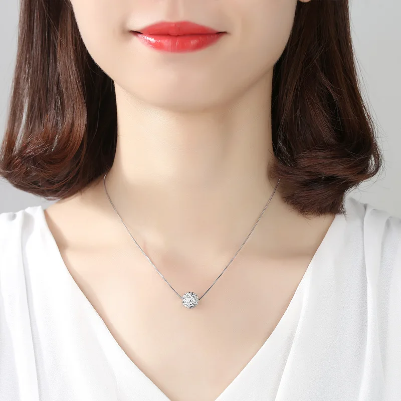 Simple Rhinestone Silver Color Small Ball Pendant Shiny Choker For Women Short Chain Neck Jewelry Clavicle Necklace Fashion Gift