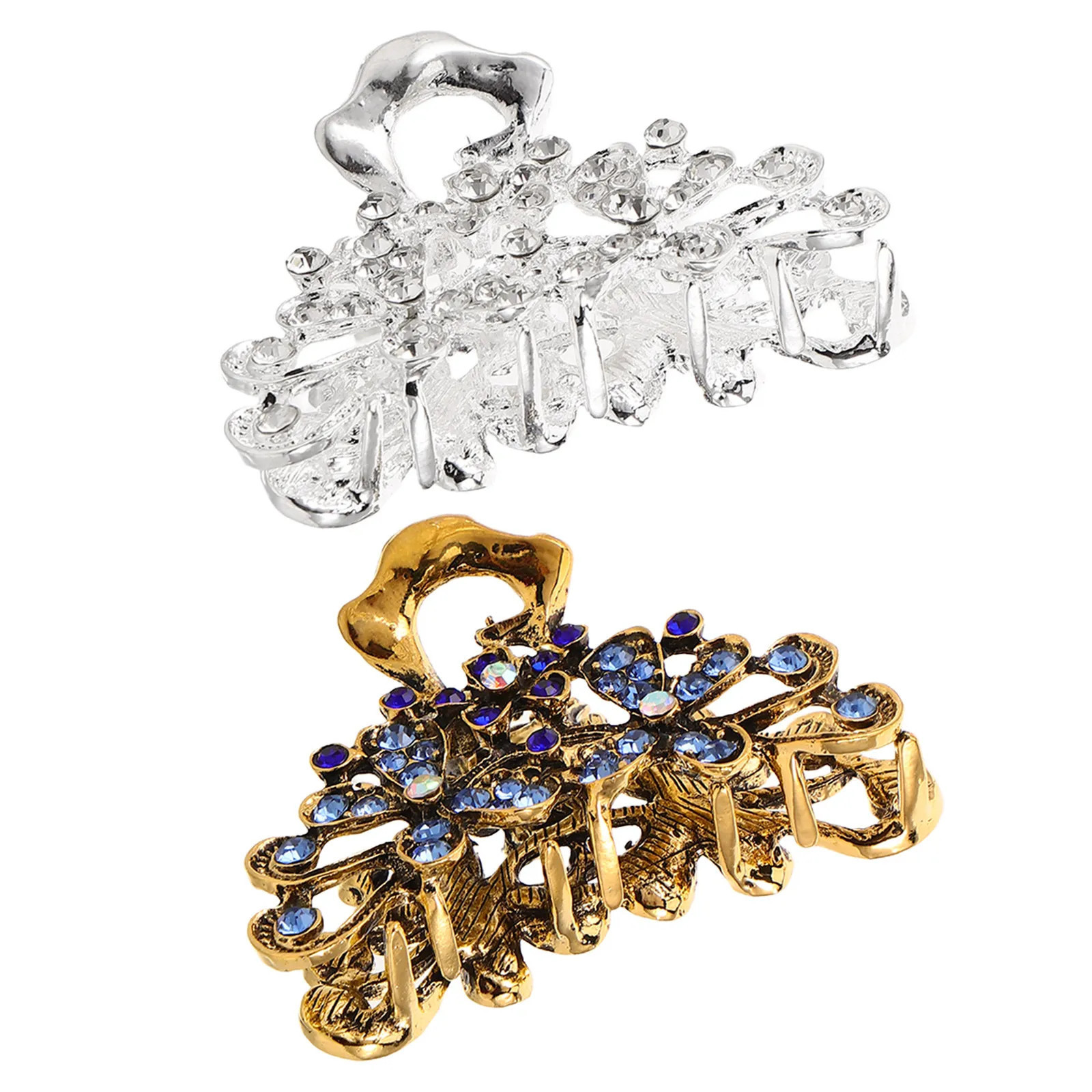 

2 шт. заколки для волос в форме цветка, винтажные металлические заколки со стразами, надежно фиксирующие волосы, цветочные аксессуары для работы и вечеринок