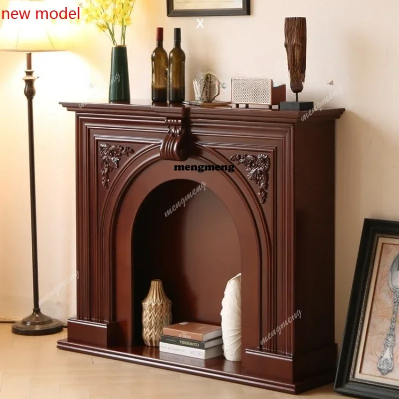 N138  merican retro fireplace cabinet solid wood porch cabinet simulation fire French wall cabinet