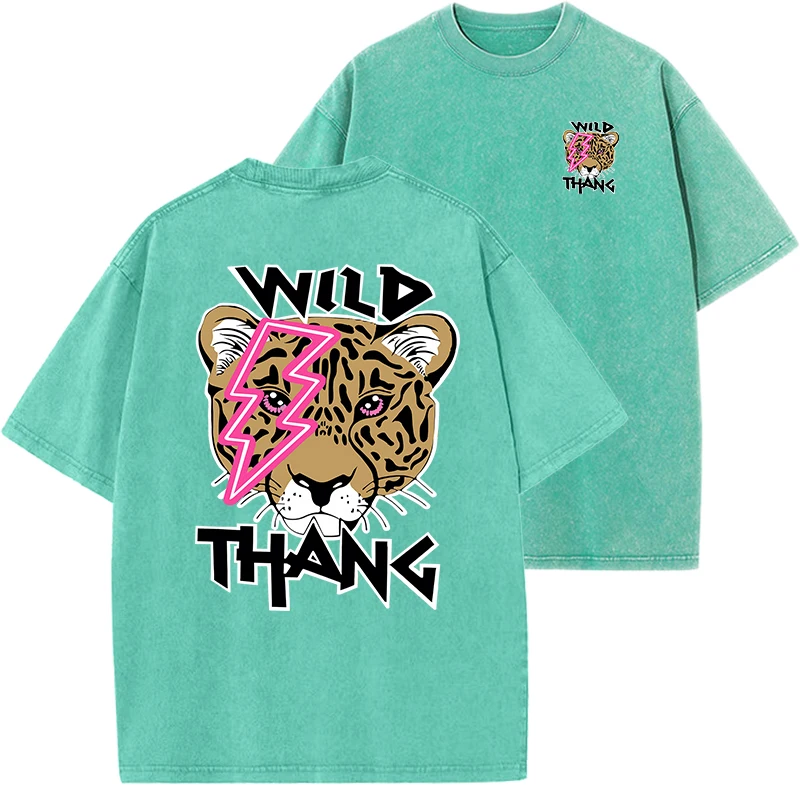 تي شيرت قطني رجالي كلاسيكي مغسول ، طباعة فهد بري ، تي شيرت متوسط الطول ، ملابس هيب هوب للشارع ، الصيف #2