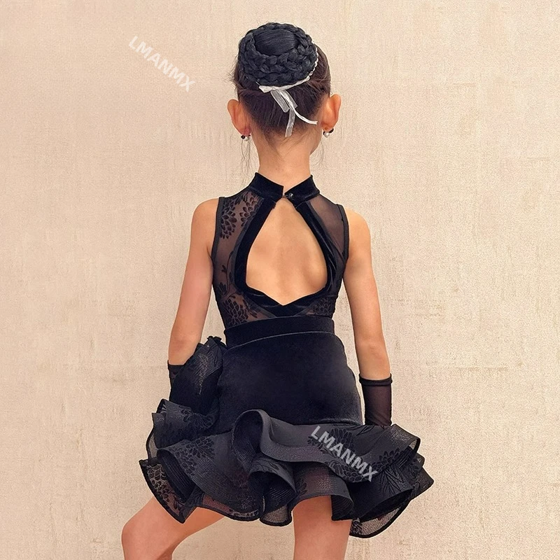 2025 New Summer Latin Dance Dress, Advanced Feeling Practice Dress, Children's Performance Dance Dress Set