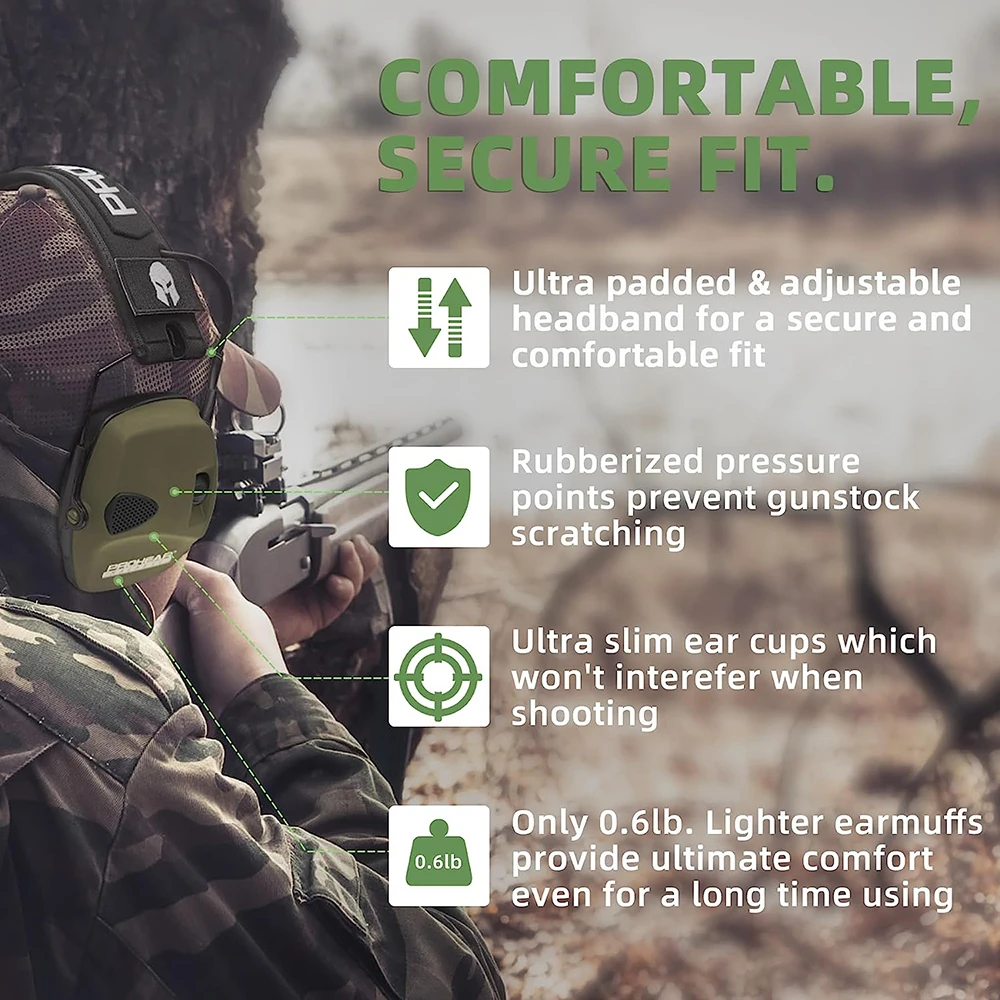 ZOHAN Electronic Shooting Earmuffs Hearing Protection Sound Amplification Anti-Noise Reduction NRR 23dB For Hunting Shoot Range