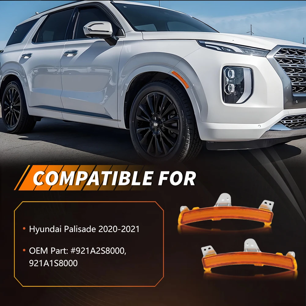 2PCS Front Side Marker Light Turn Signal Light Reflectors Light Housings For 2020 2021 2022 Hyundai Palisade No Bulb/Socket