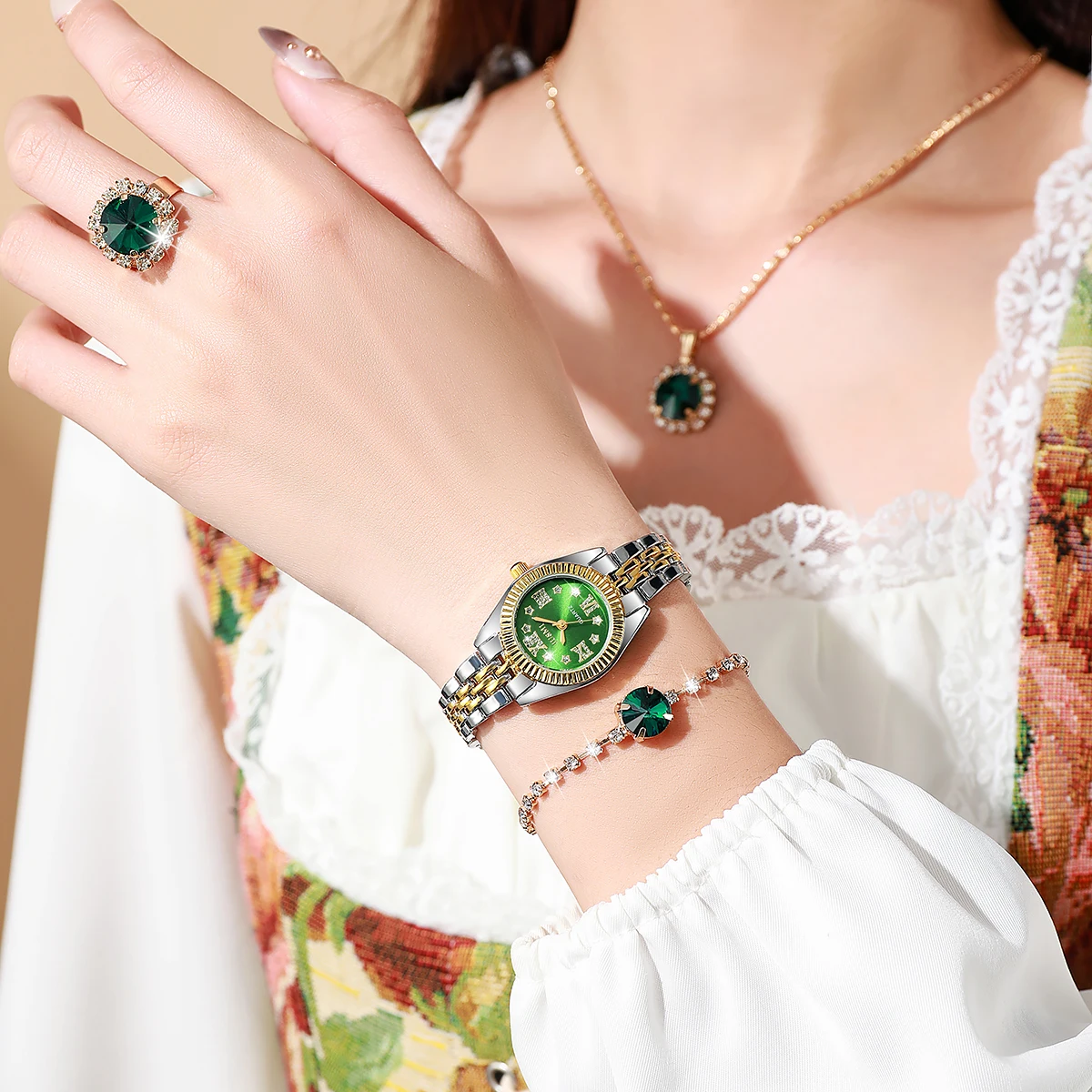 لا يوجد صندوق هدايا؛ قرص على شكل زهرة دفعة على شكل صدفة مع حزام ذهبي مرصع بالألماس ومتدرج للسيدات مجوهرات ماسية كاملة 5 قطع #2