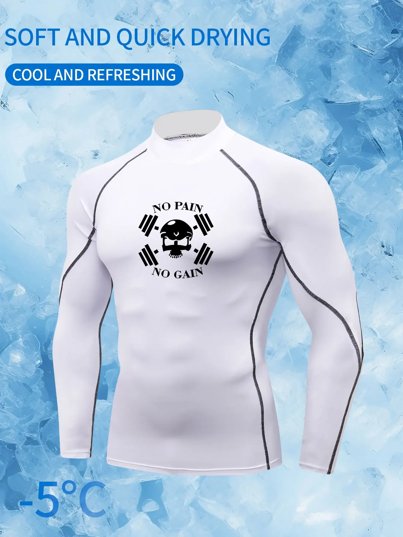 تي شيرت ضيق مضغوط للرجال، ملابس رياضية كاجوال بأكمام طويلة، تدريب في صالة الألعاب الرياضية في الشوارع، مسامي ومريح #1