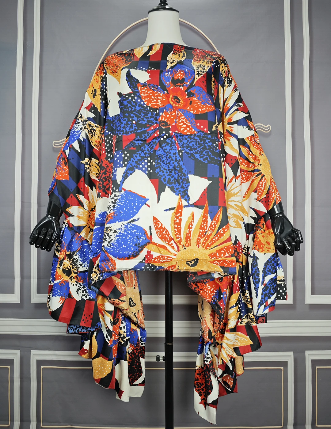 Summer 2024 African Fashion Blogger Designer Silk Printed Ruffle Blouse For Holiday MIddle East Muslim Women Ramadan Soft Tops