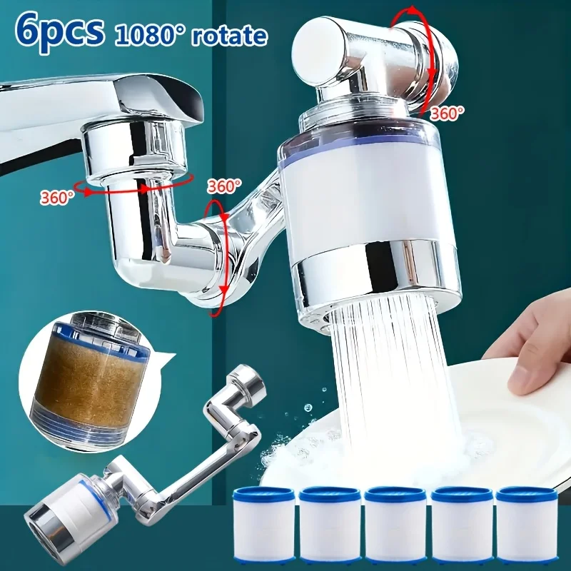 

Универсальный поворотный удлинитель-аэратор для смесителя с роботизированной рукой, 1080° ° Вращающийся аэратор для смесителя с фильтром, насадка на кран