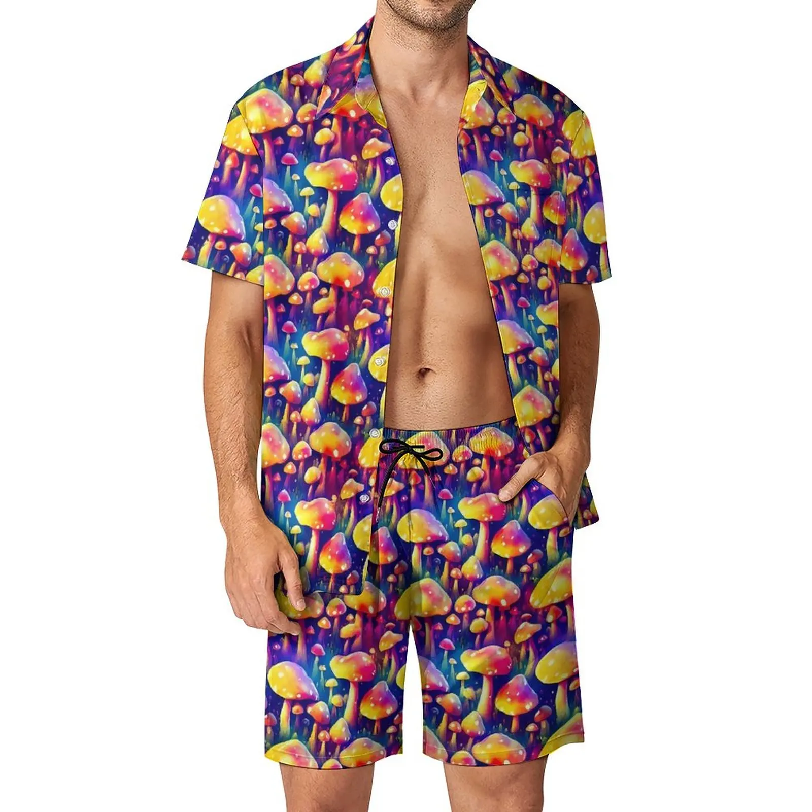 Trippy Magic Mushroom Men Sets Psychedelic Print Casual Shirt Set Novelty Beach Shorts Design Suit 2 Piece Clothing Plus Size