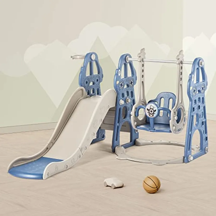 

4 in 1 Toddler Slide and Swing Set Kid Slide for Toddlers Age 1-2 Baby Slide with Basketball Hoop Indoor Outdoor Slide Toddler