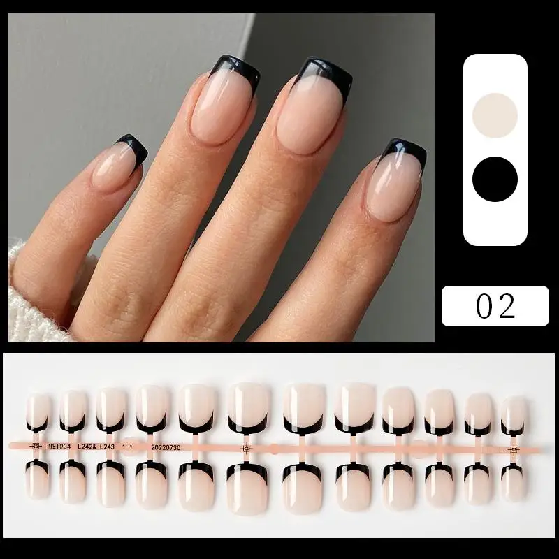 24 Stks/set Franse Nagels Pers Op Nagel Nep Nagels Versierd Valse Nagels Nagels Set Acryl Art Nail Tips Gel Nagel Zonder Lijm