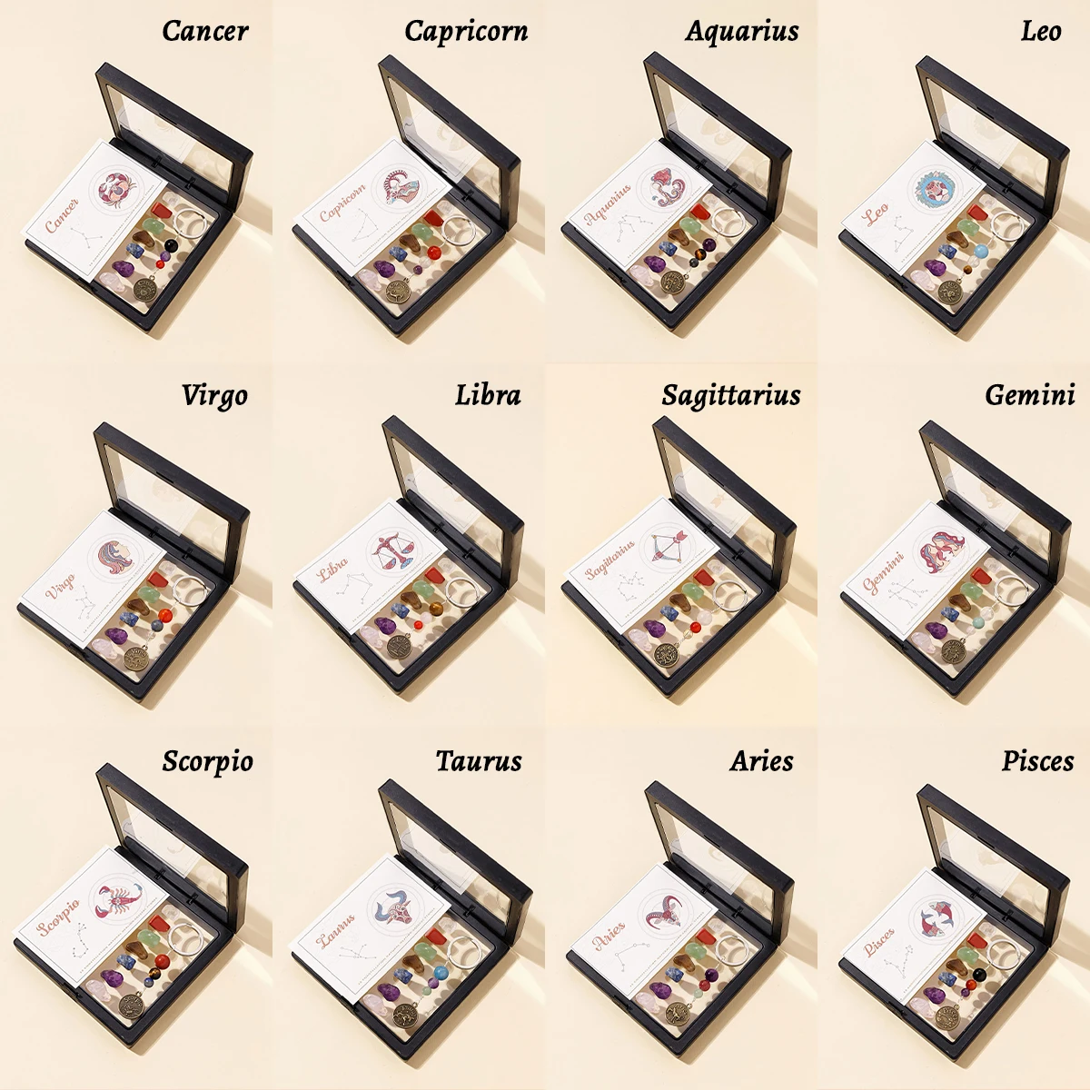 1pc Natural Crystal 12 Zodiac Signs Key Set Colorful Crystal Crafts Meditation Demagnetizer Holiday Gift