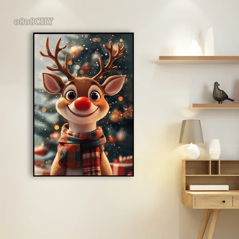Christmas Wall Decor Art Canvas Painting Festive Christmas Reindeer Santa Gifts Snowman Posters Canvas Print Art for Home Decor