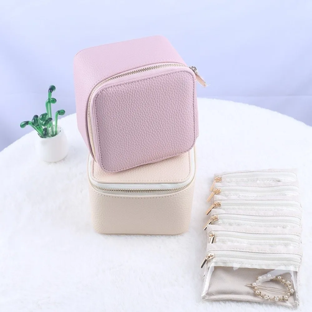 

New Portable Travel Jewelry Box PU Leather with 6/12pcs Small Pouches Jewelry Case Large Capacity Earring Storage Case