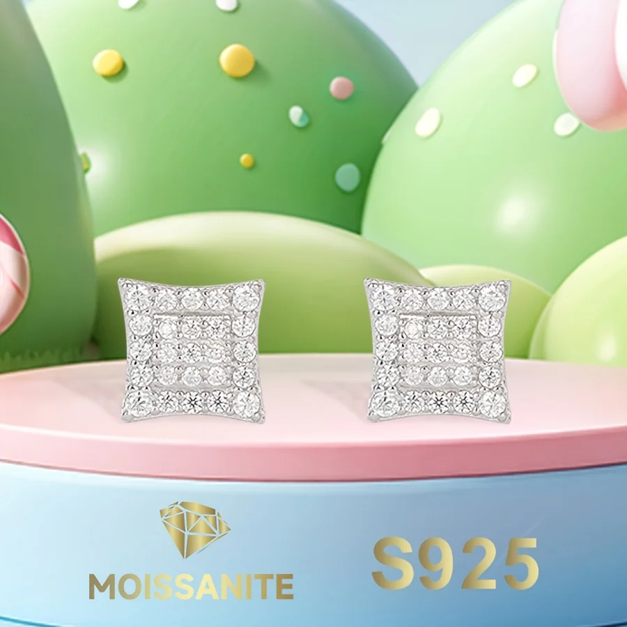 

Square Design Earrings Moissanite Stud Earring for Women 925 Sterling Earring Wedding Engagement with Gra Certificate