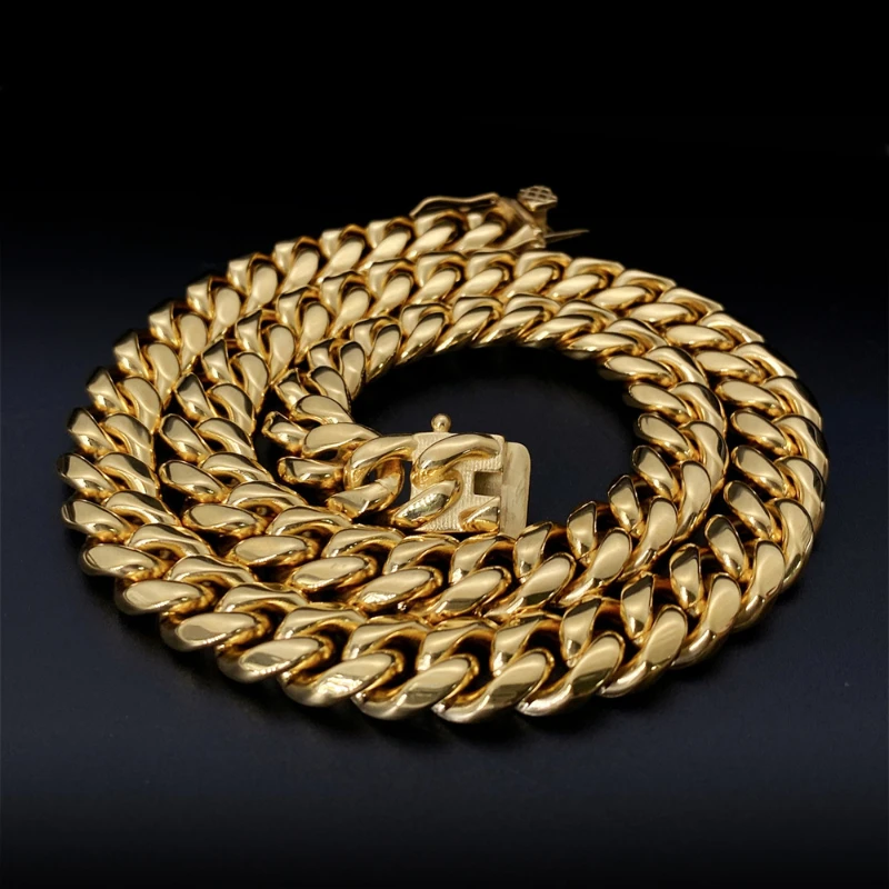 8MM Gold Plated Cuban Chain Necklace Titanium Steel For Women Men Hiphop Jewelry Miami Cuban Link Neklace CNC Buckle