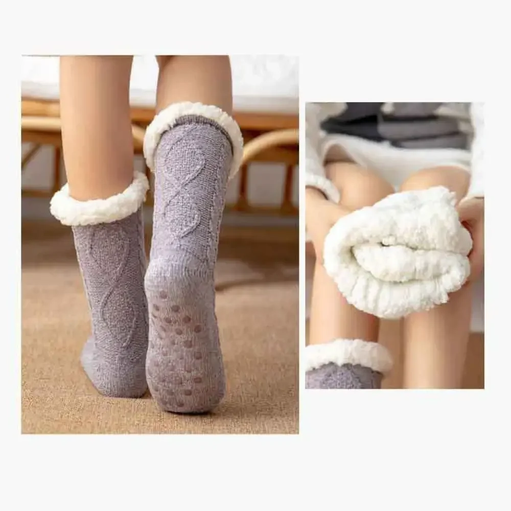 

Женские теплые утолщенные термокашемировые носки, тканые однотонные носки-тапочки, бархатные теплые ботинки, носки для активного отдыха