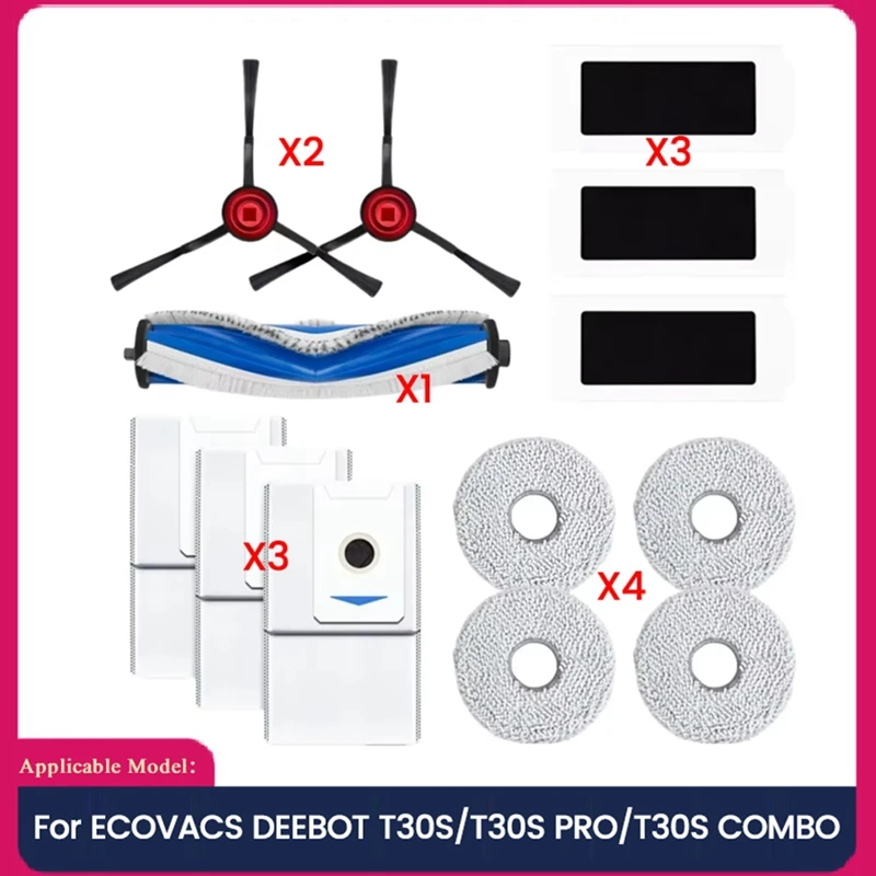 Replacement Parts For ECOVACS DEEBOT T30S/T30S PRO/T30S COMBO Robot Vacuum Cleaner Main Side Brush Filter Mop Dust Bag B