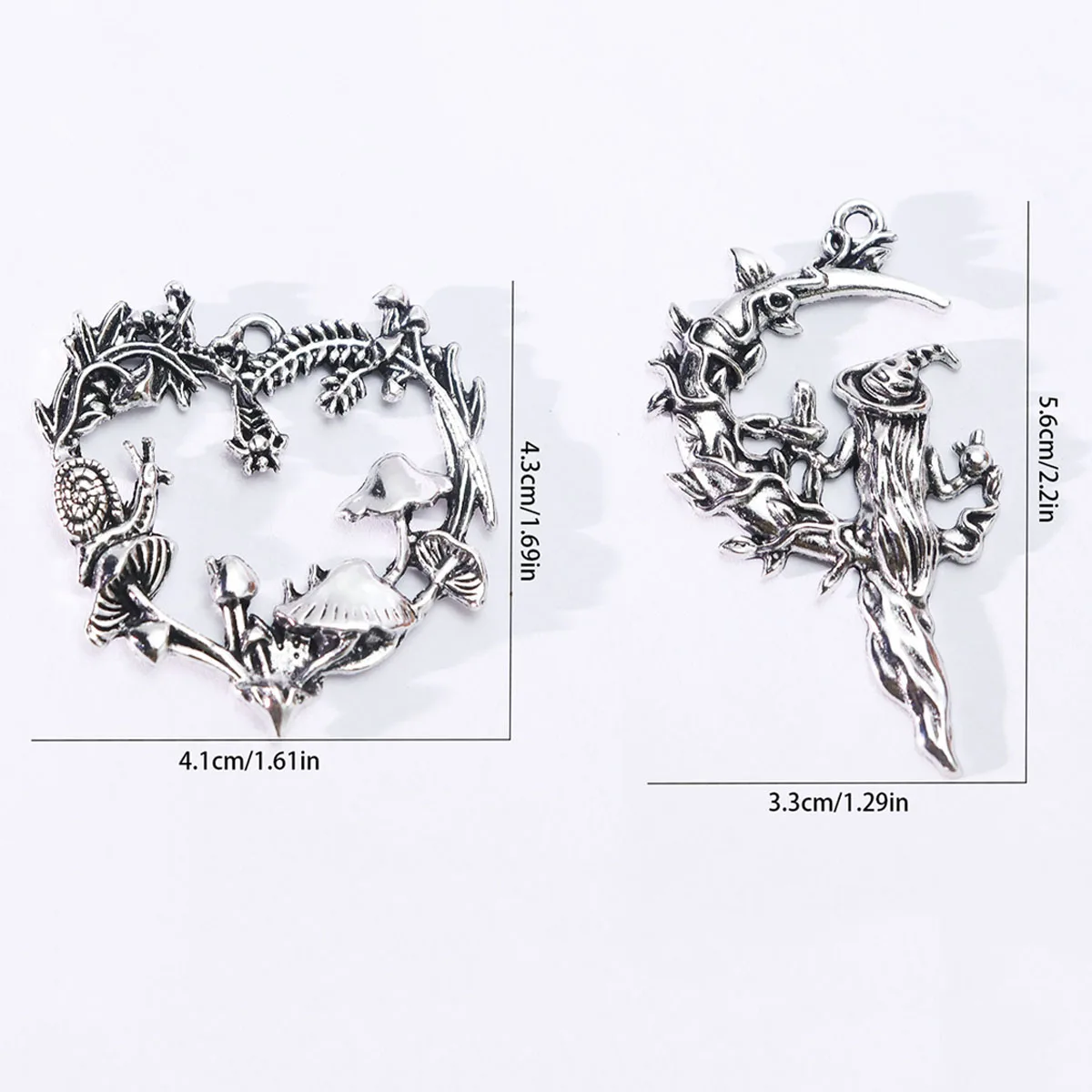 5Pcs Ancient Silver Color Vintage Gothic Nature Witch Crescent Moon Heart Mushroom Pendant DIY Accessories