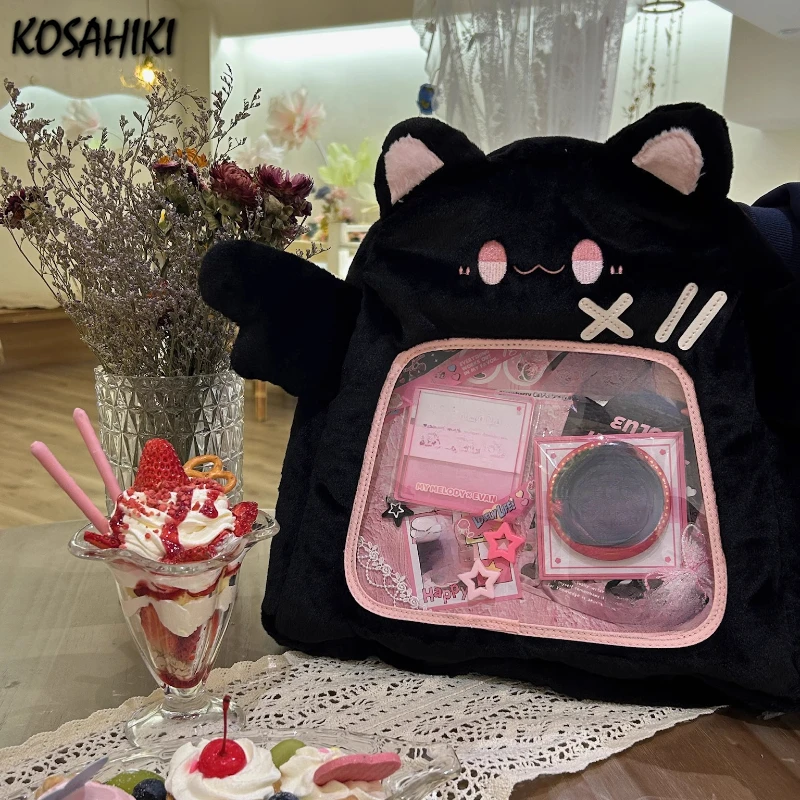 

Japanese Fluffy Sweet Kawaii Cartoon Handbags Fashion Transparent Cute Ita Bags All Match Casual Women Backpacks Y2k Aesthetic