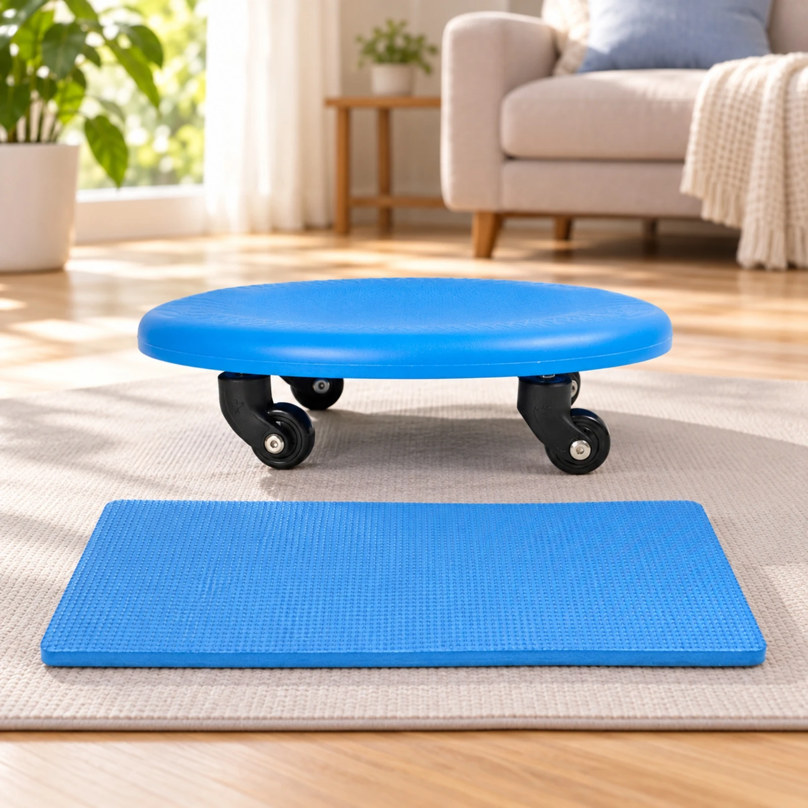 Abdominal Exercise Board with Casters Multidirectional Abdominal Exerciser with Kneeling Mat Ab Roller with Knee Pads 360-Degree